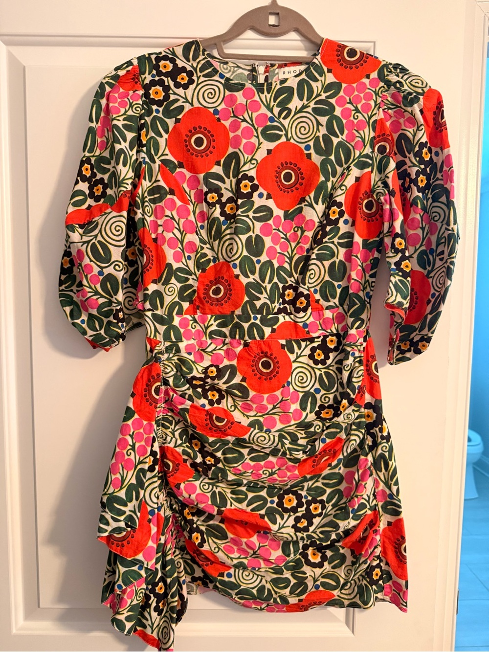 RHODE Multicolor Botanical Print Mini Dress